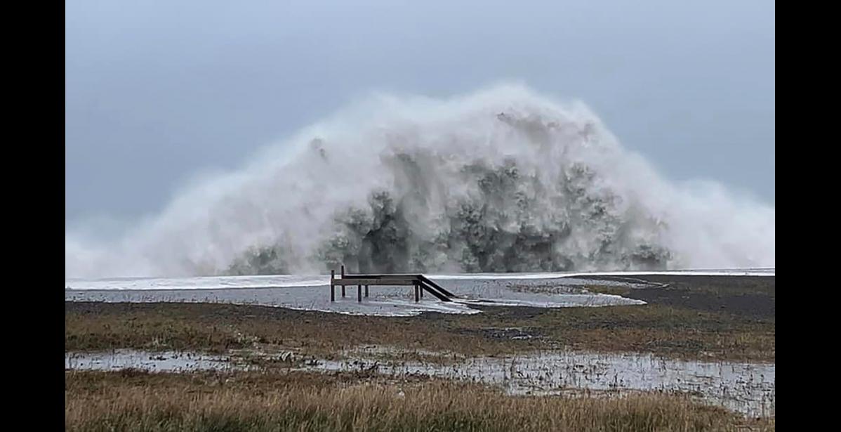 Photo by Chris Koonooka GAMBELL— Huge waves created by the ex-typhoon Merbok crashed onto West Beach near Gambell.