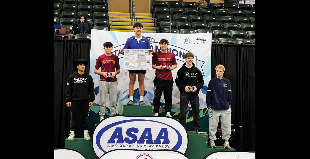 Photo courtesy Corey Erikson ELL DONE— Wyatt Ahmasuk is the 2024 ASAA/First National Bank state champion in the 189 lbs division.