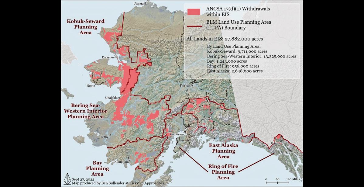 Image courtesy of Pew Charitable Trusts D-1 LANDS — This map shows the five BLM planning areas where D-1 lands (shaded in pink) could lose federal protections.