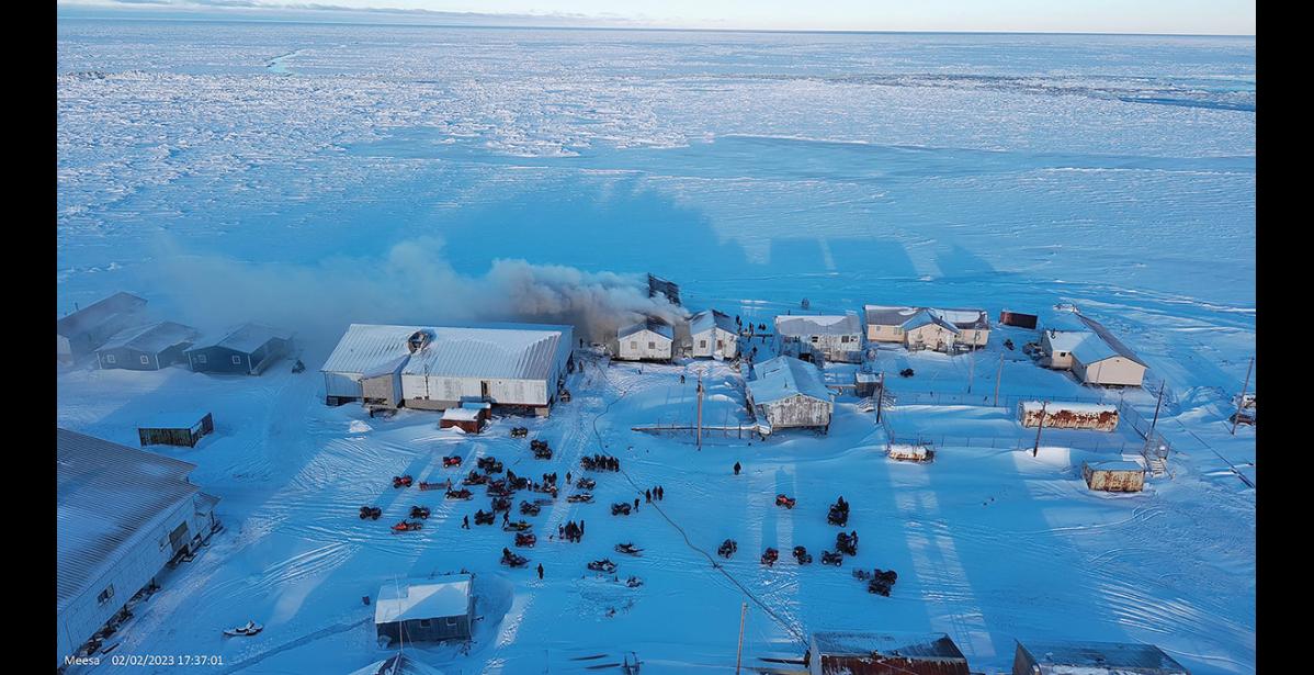 Photo by David Akeya FIRE— A fire destroyed three older and sparsely used school buildings, on Thursday, Feb. 2. No fire injuries were sustained but many residents were treated for smoke inhalation.