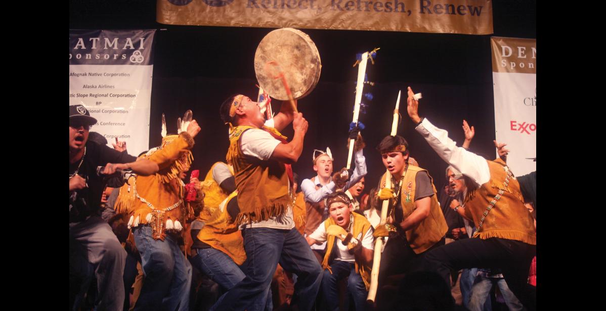Photo by Julie St. Louis 2016 AFN— A dance group from Minto performed during the Quyana performances at last week’s AFN convention, held in the Carlson Center in Fairbanks.