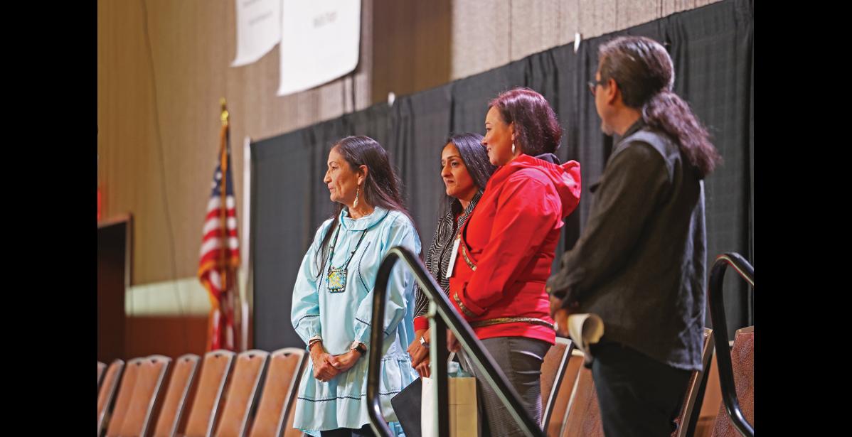 Photo by Megan Gannon SECRETARY OF THE INTERIOR — Deb Haaland, the U.S. Secretary of the Interior, appeared alongside Associate Attorney General Vanita Gupta at AFN.