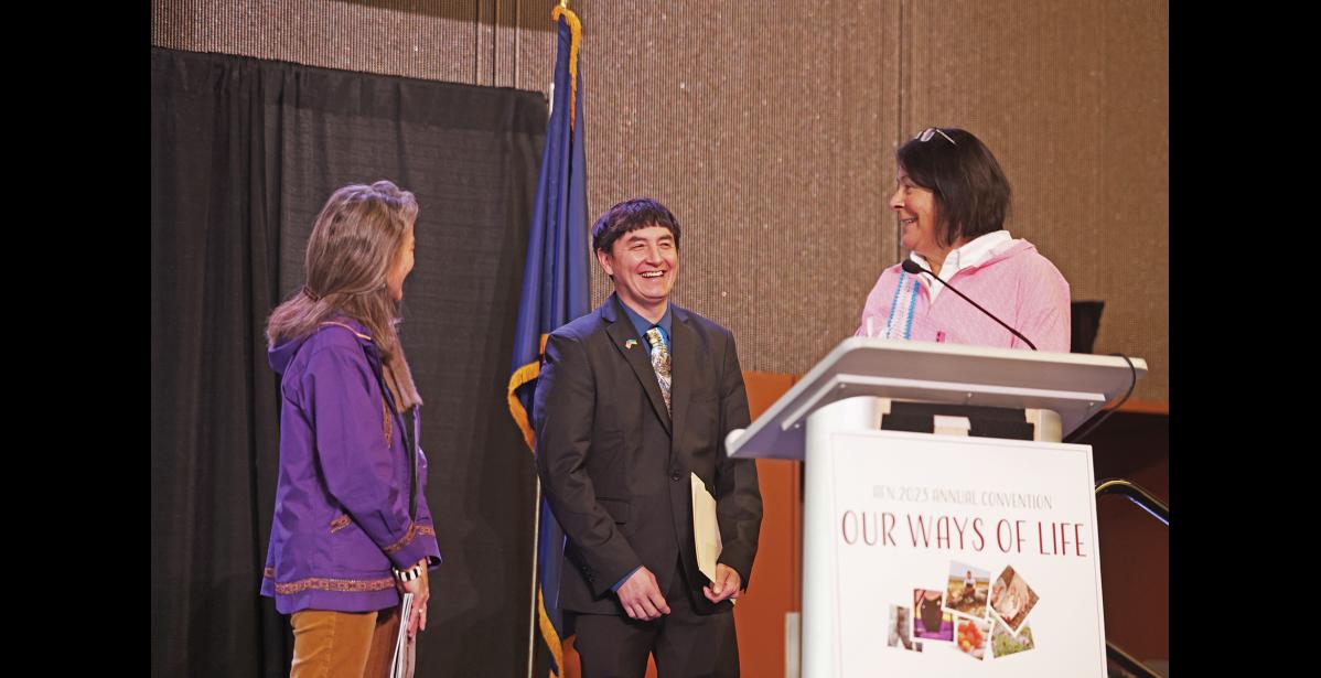 Photo by Megan Gannon IDITAROD CHAMP — Ryan Redington, who won his first Iditarod sled dog race earlier this year, was a keynote speaker at AFN. He spoke about the mushers who inspired him, including Joe Garnie, Mike Williams and Herbie Nayokpuk.