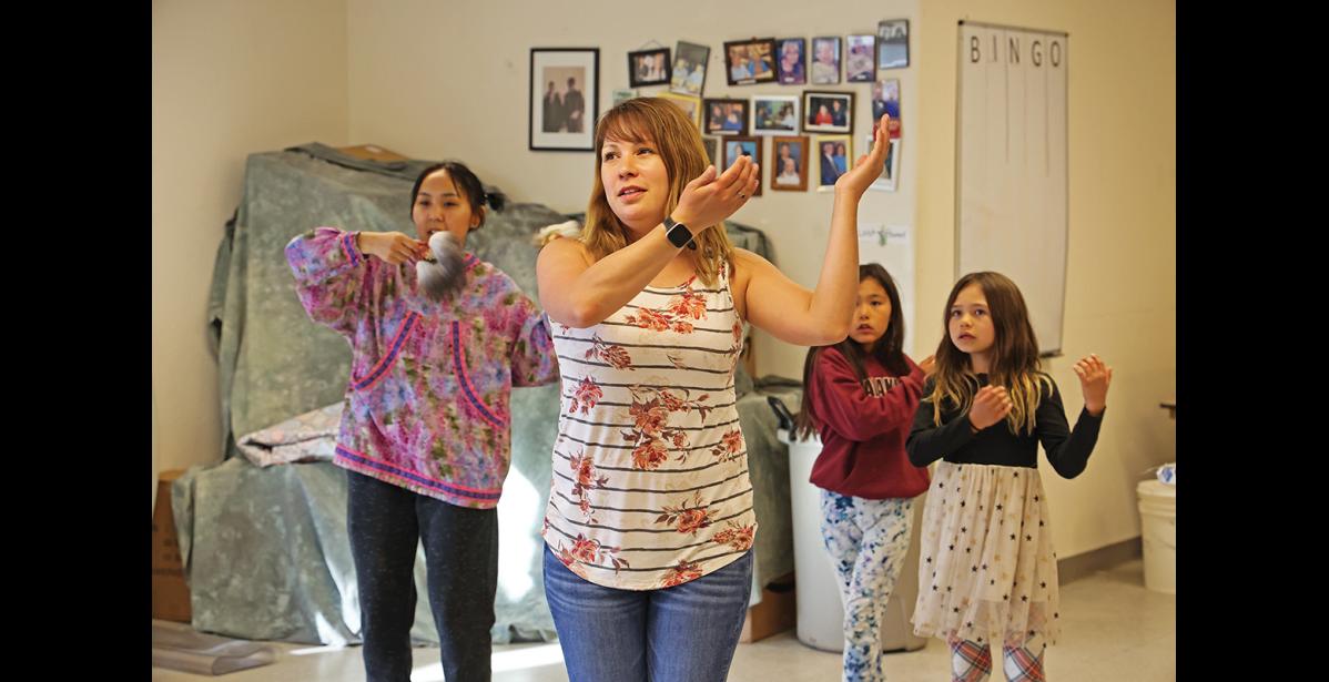 Photo by Megan Gannon REVITALIZING — Amber Cunningham, at center, has helped bring the new dance group to life in Unalakleet.