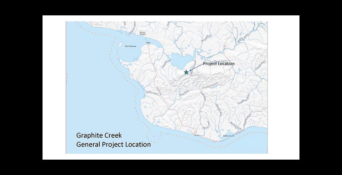 GRAPHITE ONE LOCATION— Graphite One explores a graphite deposit southeast of Teller on the northern slopes of the Kigluaik Mountains.
