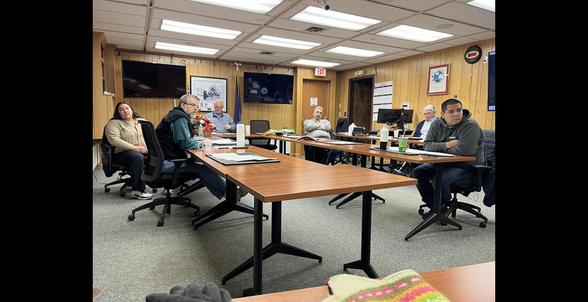Photo by Diana Haecker The Nome Common Council listens to testimony by people in the audience during a work session on Monday, Dec. 11 as the ponder the question to keep operating a Nome Ambulance department or to hand over the service to NSHC.