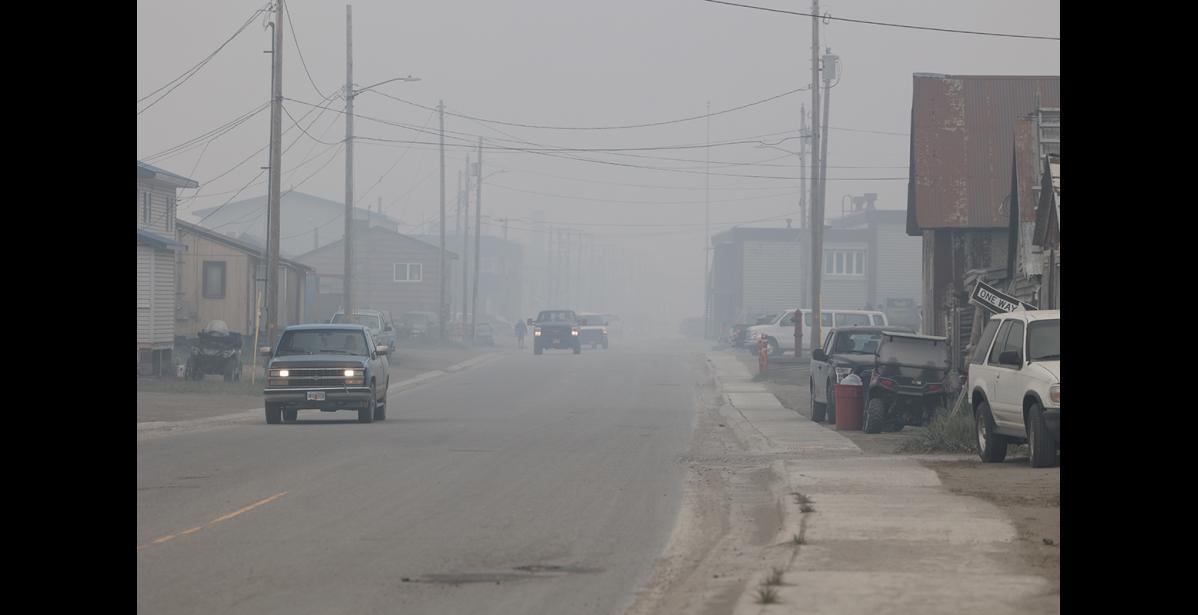 Photo by Diana Haecker Front STreet in Nome, shrouded in smoke from wildfires 400 miles to the south.