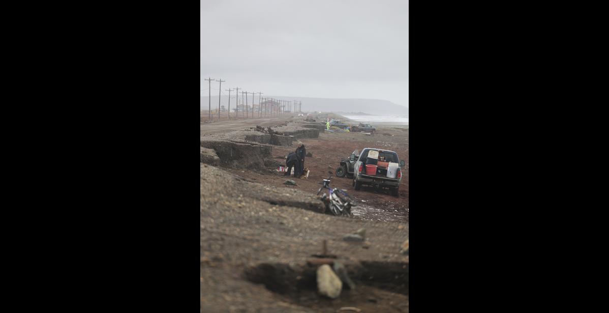 Photo by Diana Haecker Beach miners began digging for gold-laden sands in the newly exposed, eroded parts of beaches at Nome, including the road bed of the Nome Council Road and Native allotments.