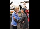 WELCOME TO SAVOONGA—  President of the Native Village of Savoonga Delbert Pungowiyi welcomes Senator Lisa Murkowski to Savoonga for the first ever Indian Affairs Field Hearing in the village. 
